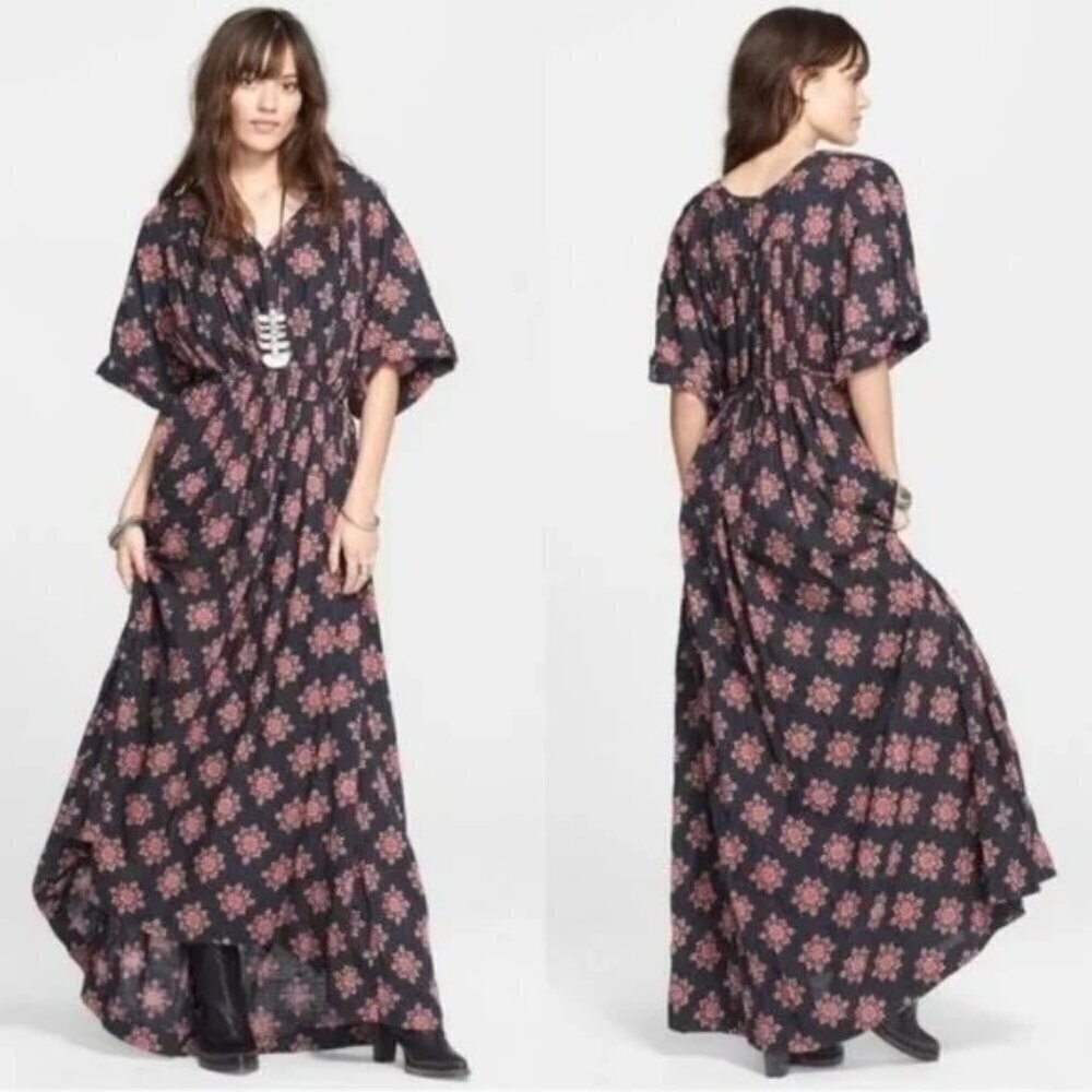 Free People Womens Dress Size Small Blue Oasis Maxi Bohemian Pockets Floral